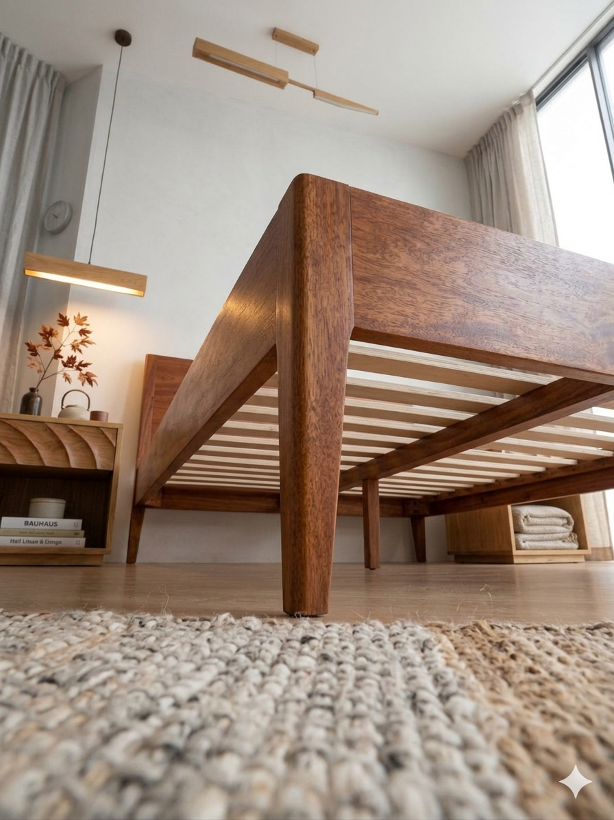 African Mahogany Platform Bed - Angle Detail