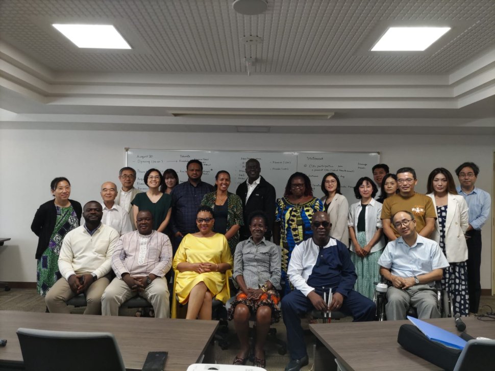 Group photo - ADF Executive Committee Treasurer, Mr. Ayassou Germain, with other participants after the CSO wrap-up meeting|ADF Program Director, Mrs. Bethelehem Zewde, delivering a presentation|ADF Executive Committee Treasurer, Mr. Ayassou Germain delivering a presentation||