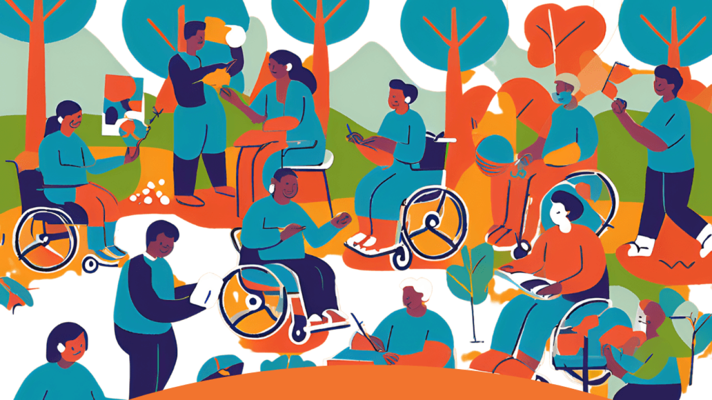 A graphic poster showing different people with disabilities outdoors. The heading read: international day of persons with disabilities. Underneath it reads: Empowering Disability Leadership for Global Inclusion and Sustainability